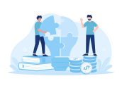 employee-teamwork-connecting-bulb-puzzle-trending-concept-flat-illustration